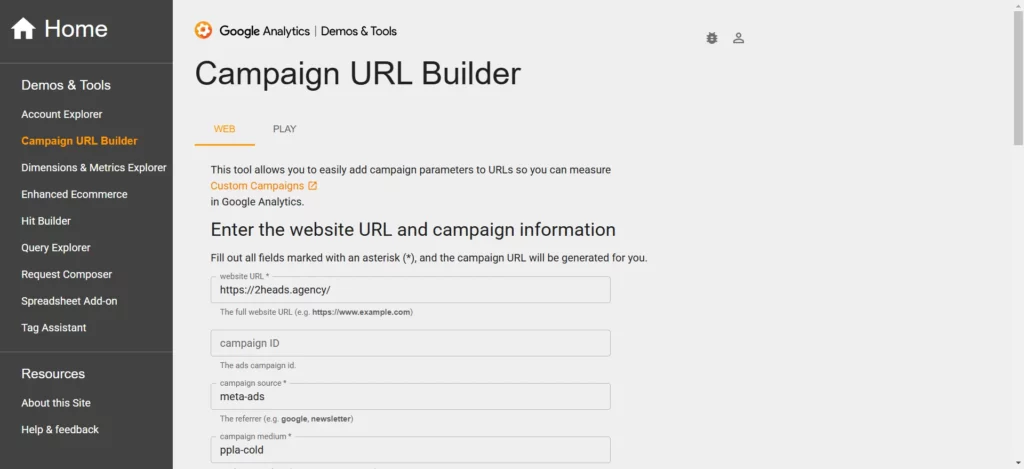 Google Analytics 4 – jak mierzyć skuteczność reklam? 3 UTM builder - analiza linkowania kampanii