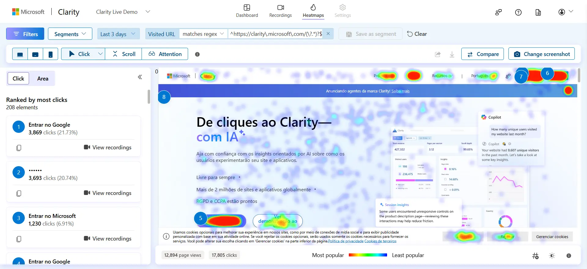 Microsoft Clarity - jak analizować UX za pomocą heatmap i nagrań sesji? 3 Microsoft Clarity - heatmapy