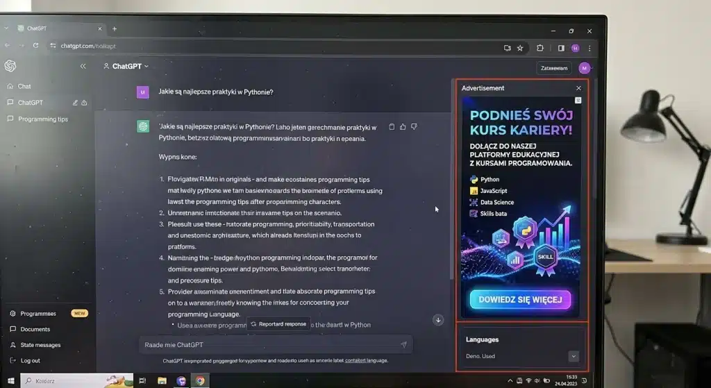 Reklama w ChatGPT - czym jest i jak działa? 4 Jak wygląda reklama w ChatGPT?